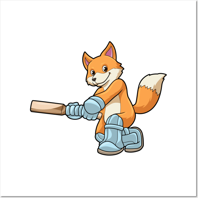 Fox as Batsman with Cricket bat Wall Art by Markus Schnabel